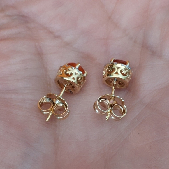 Sterling Gold Vermeil Fire Opal Earrings - Picture 5 of 6